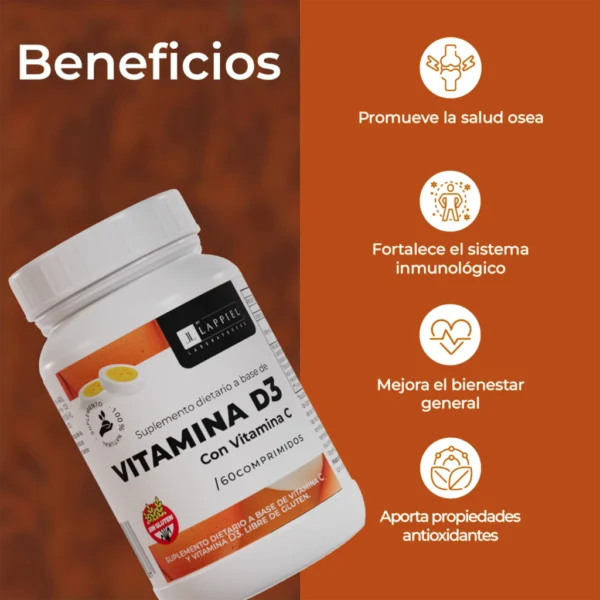 Vitamina D3 + C / Sistema Inmunologico Reforzado! / 60 Comrpimidos- LAPPEL - Imagen 2