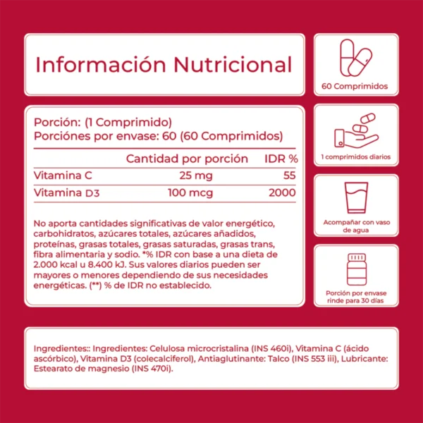 Vitamina D3 + C / Sistema Inmunologico Reforzado! / 60 Comrpimidos- LAPPEL - Imagen 8